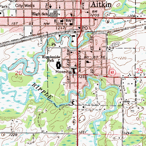 Topographic Map of Riverwood Healthcare Center - Extended Care, MN