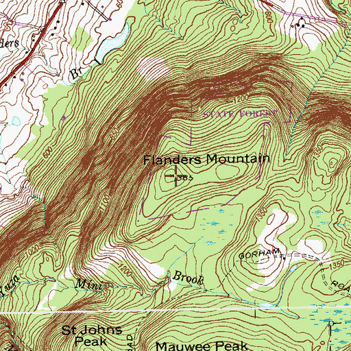 Topographic Map of Flanders Mountain, CT