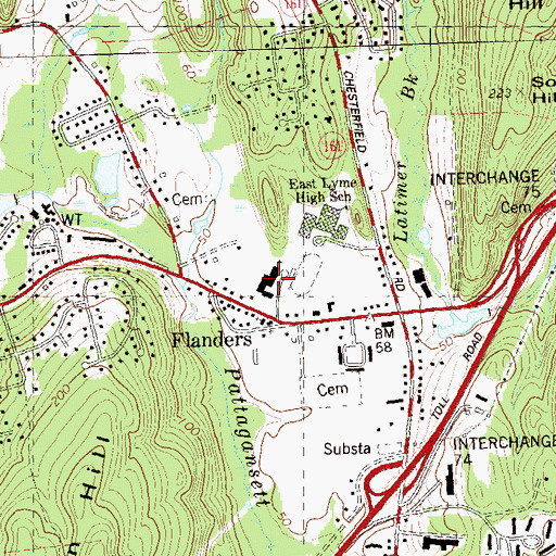 Topographic Map of Flanders School, CT