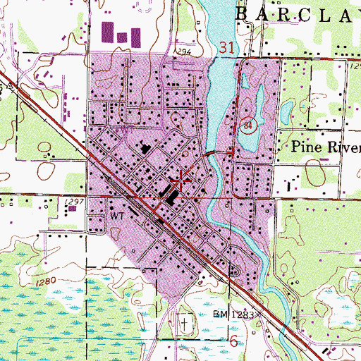 Topographic Map of Pine River United Methodist Church, MN