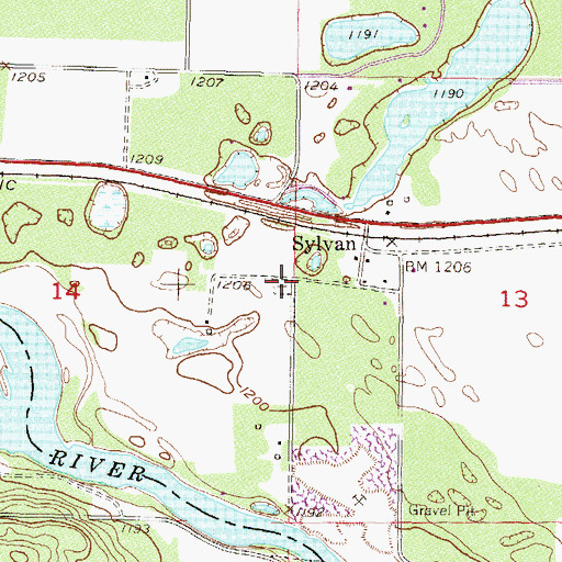 Topographic Map of Sylvan Cemetery, MN
