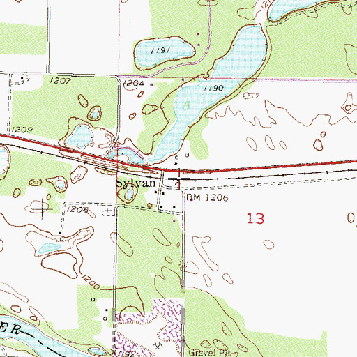 Topographic Map of Sylvan, MN
