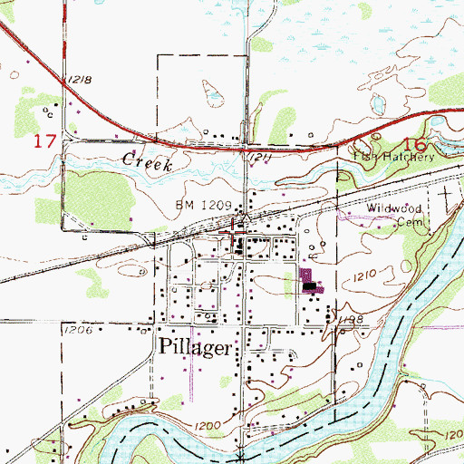 Topographic Map of Pillager, MN