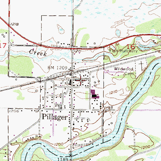 Topographic Map of Pillager Area Fire and Rescue Station 1, MN