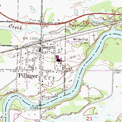 Topographic Map of Pillager Elementary School, MN