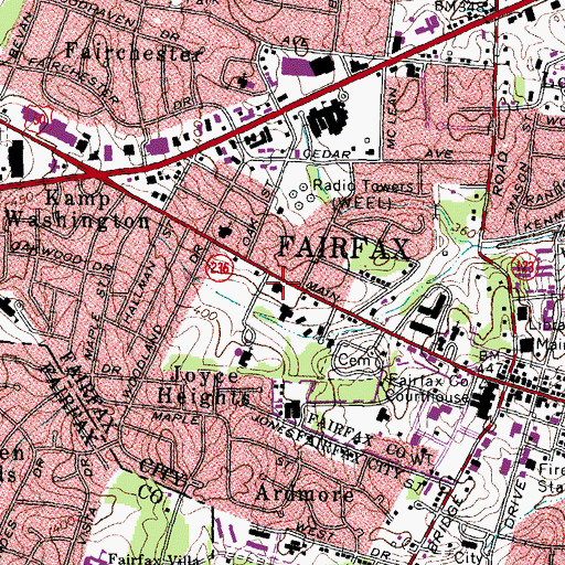 Topographic Map of Fairfax Medical Center, VA