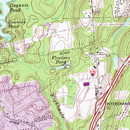Topographic Map of Florians Pond, CT