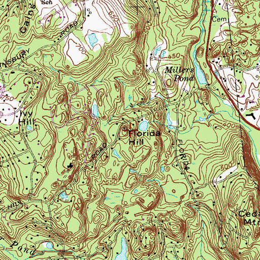 Topographic Map of Florida Hill, CT