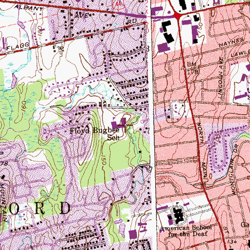 Topographic Map of Floyd Bugbee School, CT