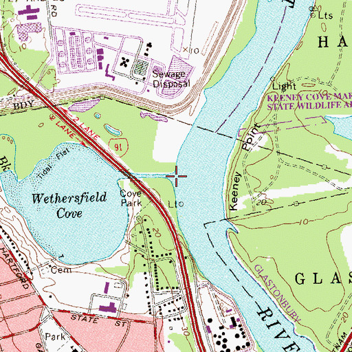 Topographic Map of Folly Brook, CT