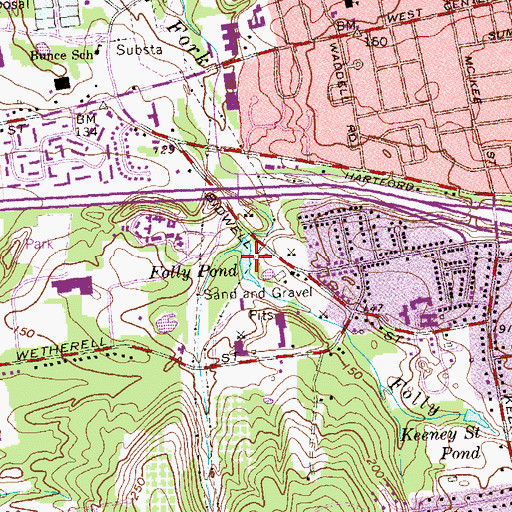 Topographic Map of Folly Pond, CT