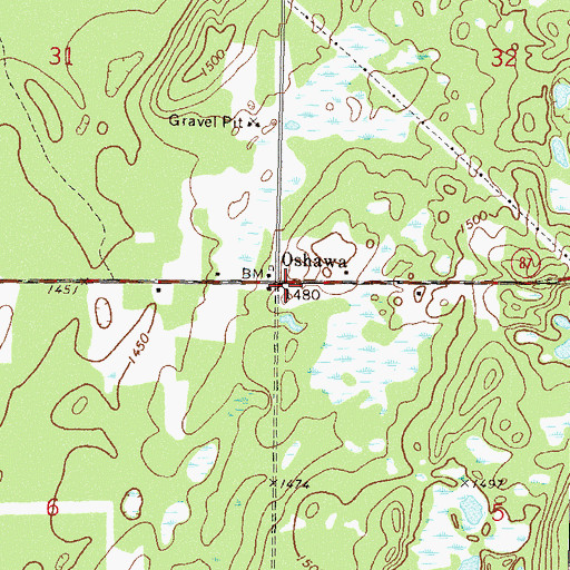 Topographic Map of Oshawa Post Office (historical), MN