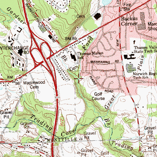 Topographic Map of Ford Brook, CT