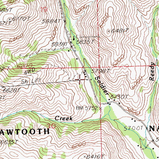 Topographic Map of Soldier Mountain Ski Area, ID