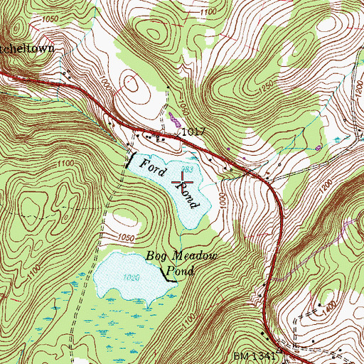Topographic Map of Ford Pond, CT