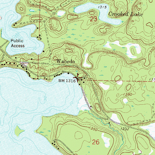 Topographic Map of Wabedo Post Office (historical), MN
