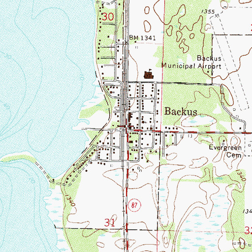 Topographic Map of Backus Post Office, MN