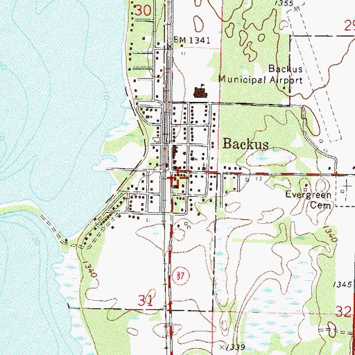 Topographic Map of Backus Volunteer Fire Department, MN