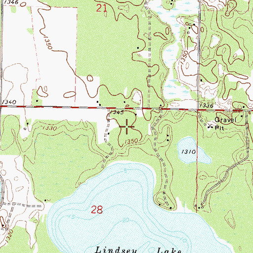 Topographic Map of Lindsey Lake Campgrounds, MN