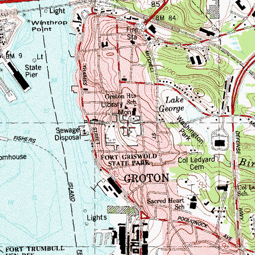 Topographic Map of Fort Griswold State Park, CT