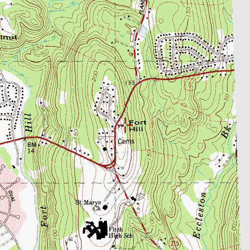Topographic Map of Fort Hill, CT