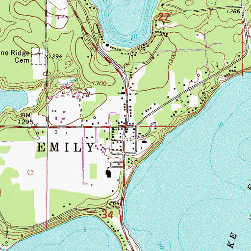 Topographic Map of Emily City Hall, MN