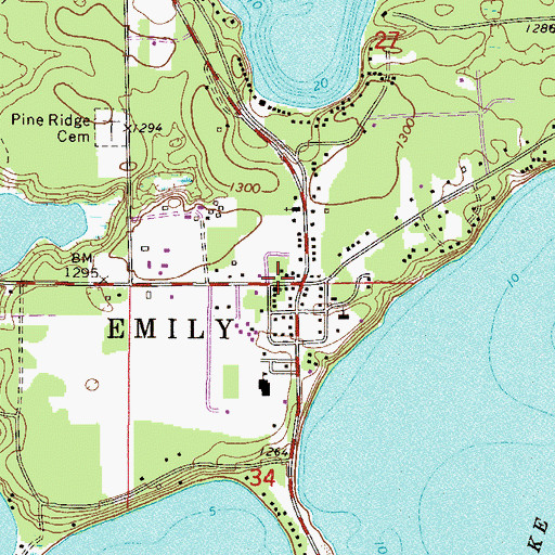 Topographic Map of Emily Post Office, MN
