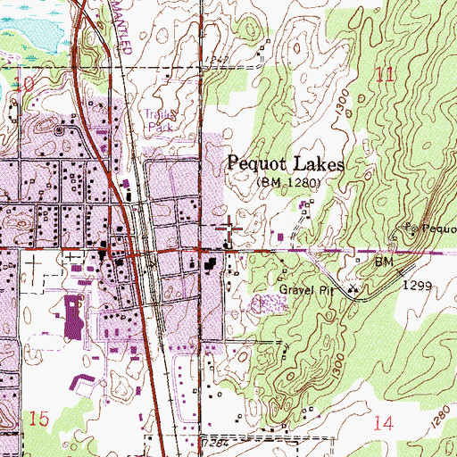 Topographic Map of Pequot Lakes Fire Department, MN