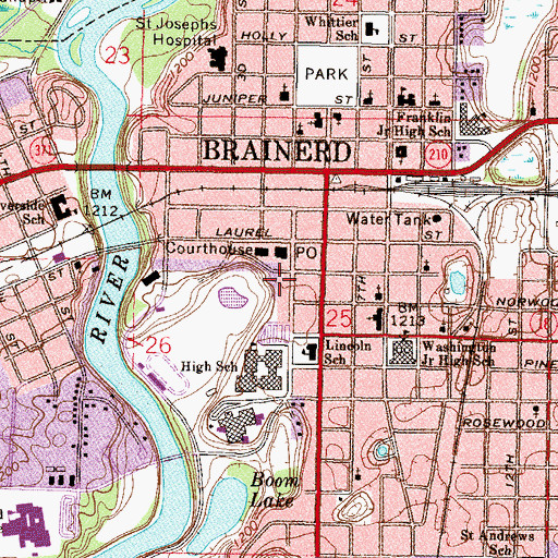 Topographic Map of Brainerd Public Library, MN