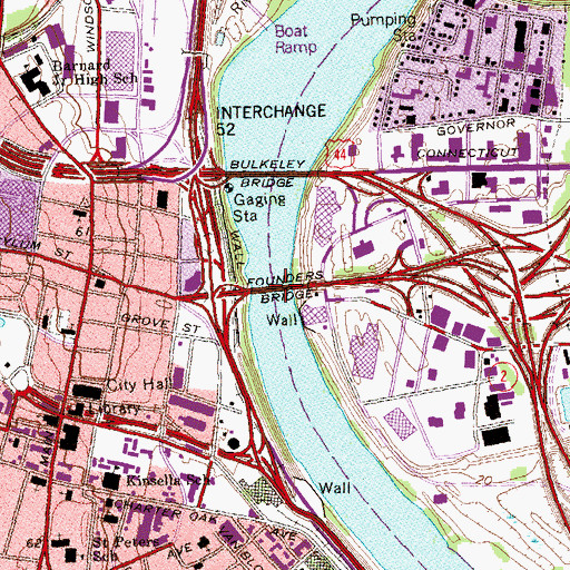 Topographic Map of Founders Bridge, CT