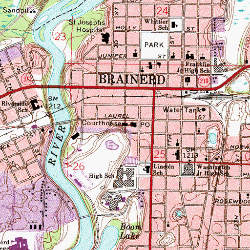 Topographic Map of Crow Wing County Courthouse, MN