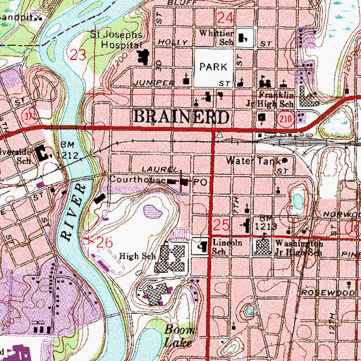 Topographic Map of Brainerd Post Office, MN