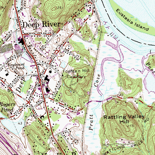 Topographic Map of Fountain Hill Cemetery, CT