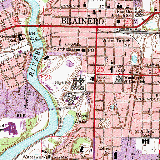 Topographic Map of Brainerd High School, MN