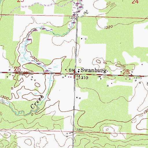 Topographic Map of Swanburg Post Office (historical), MN