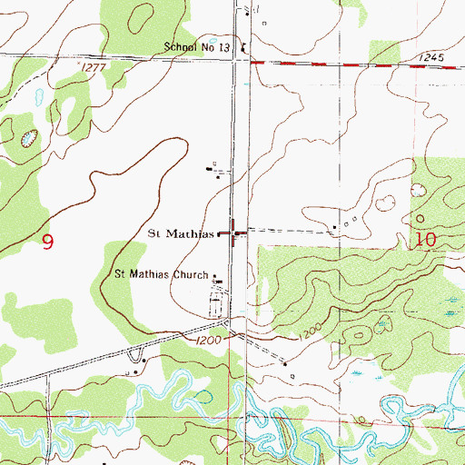 Topographic Map of Saint Mathias Post Office (historical), MN