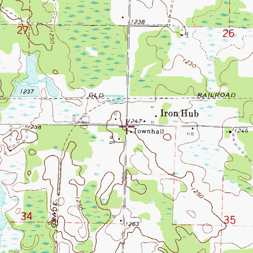 Topographic Map of Iron Hub Post Office (historical), MN
