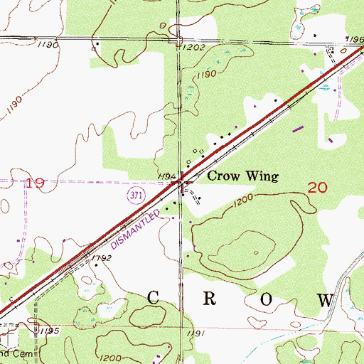 Topographic Map of Crow Wing Post Office (historical), MN