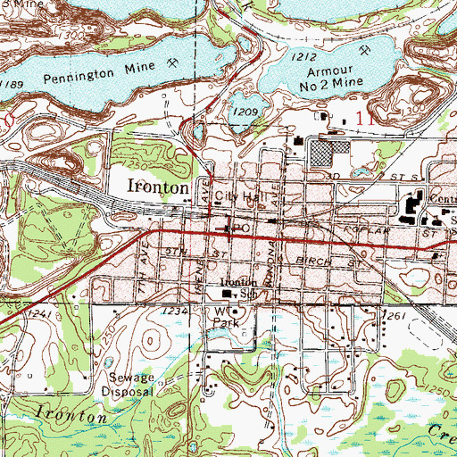 Topographic Map of Ironton Post Office, MN