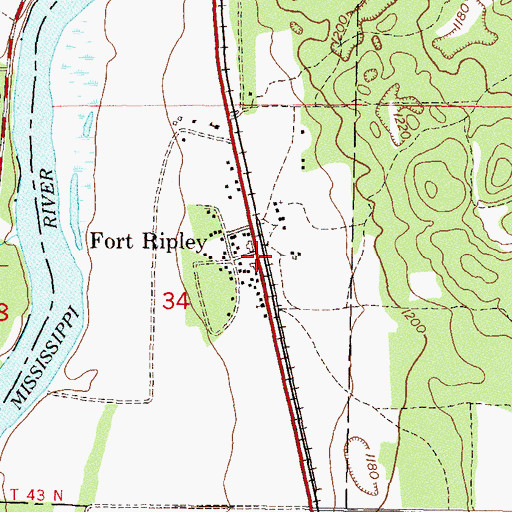 Topographic Map of Fort Ripley Post Office (historical), MN