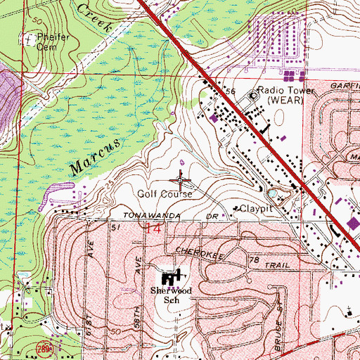 Topographic Map of Osceola Municipal Golf Course, FL