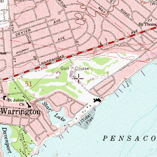 Topographic Map of Pensacola Country Club, FL