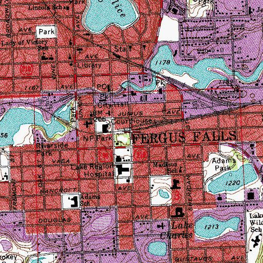 Topographic Map of Fergus Falls Public Library, MN