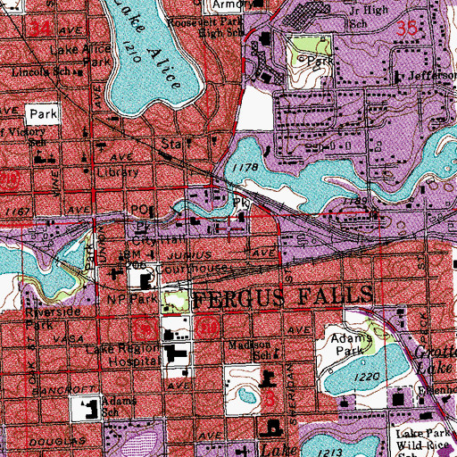 Topographic Map of Fergus Falls Fire Department, MN