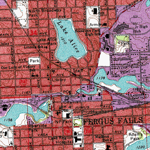 Topographic Map of Fergus Falls, MN