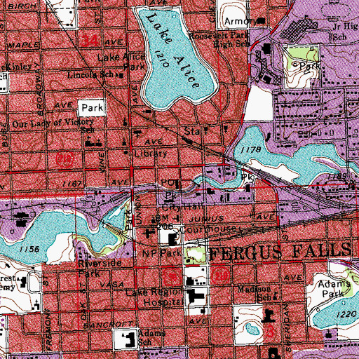 Topographic Map of Fergus Falls Post Office (historical), MN