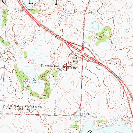 Topographic Map of Ten Mile Lake Cemetery, MN