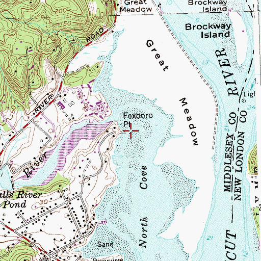 Topographic Map of Foxboro Point, CT