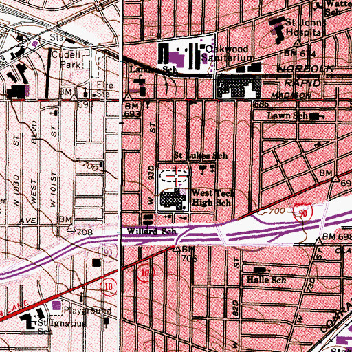Topographic Map of Warrior Stadium (historical), OH