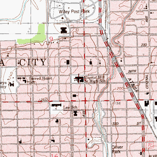 Topographic Map of Capitol Hill Elementary School, OK